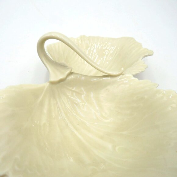 Lenox Bowl Candy Dish Cream Leaf Shaped Ceramic Divided Made in USA - Picture 6 of 9